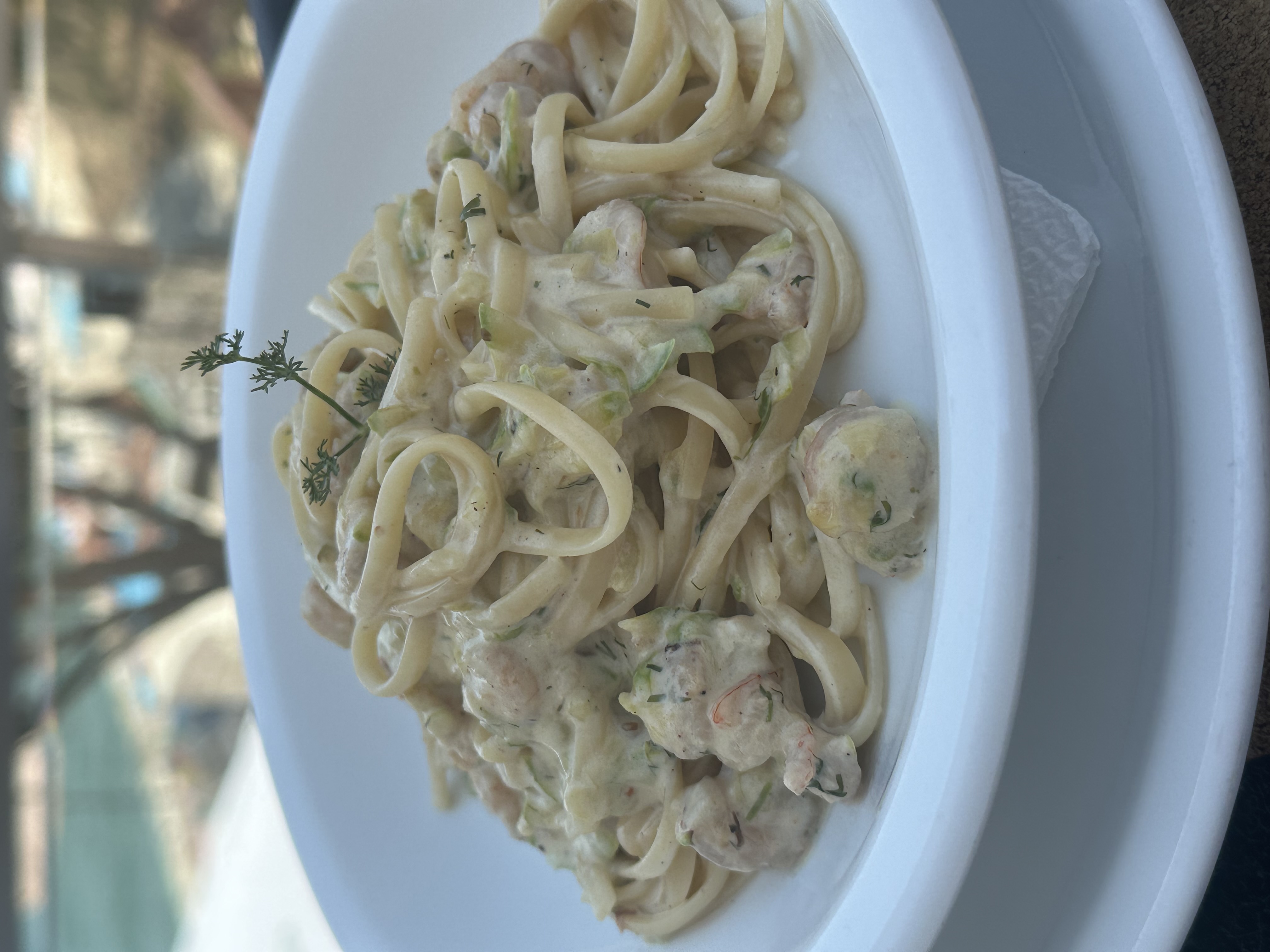 Linguini with shrimp/zucchini ala crem