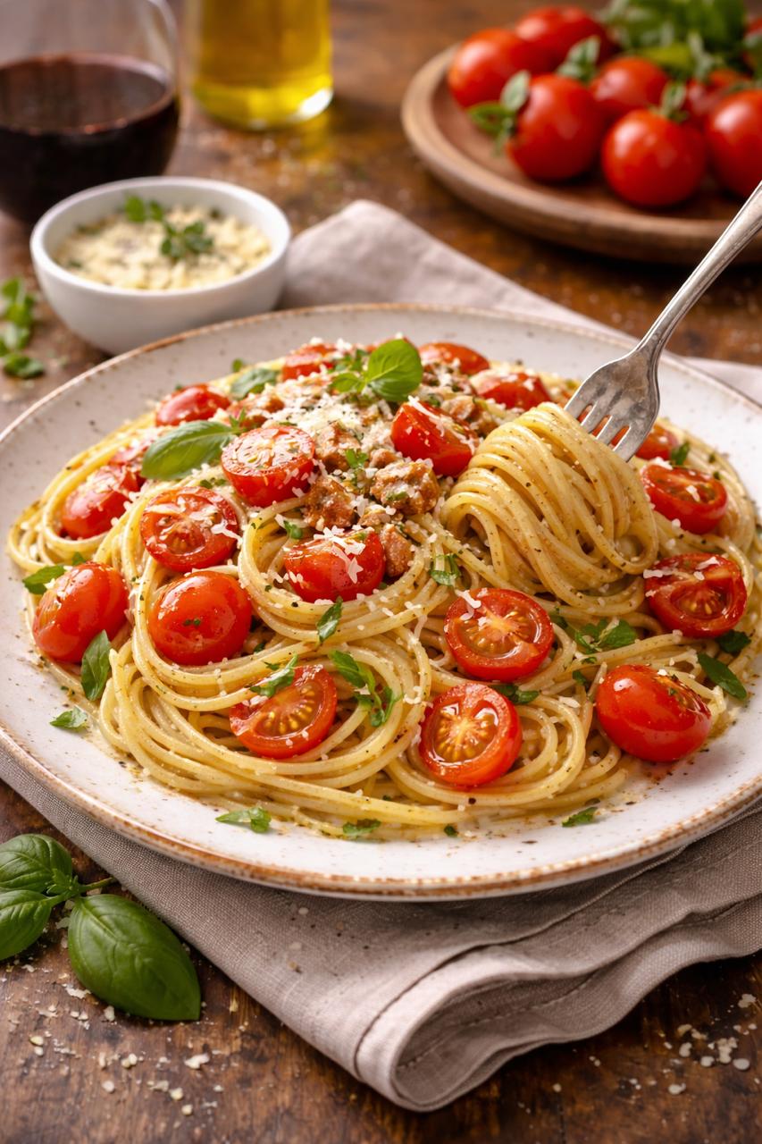 Spaghetti domate te fresketa